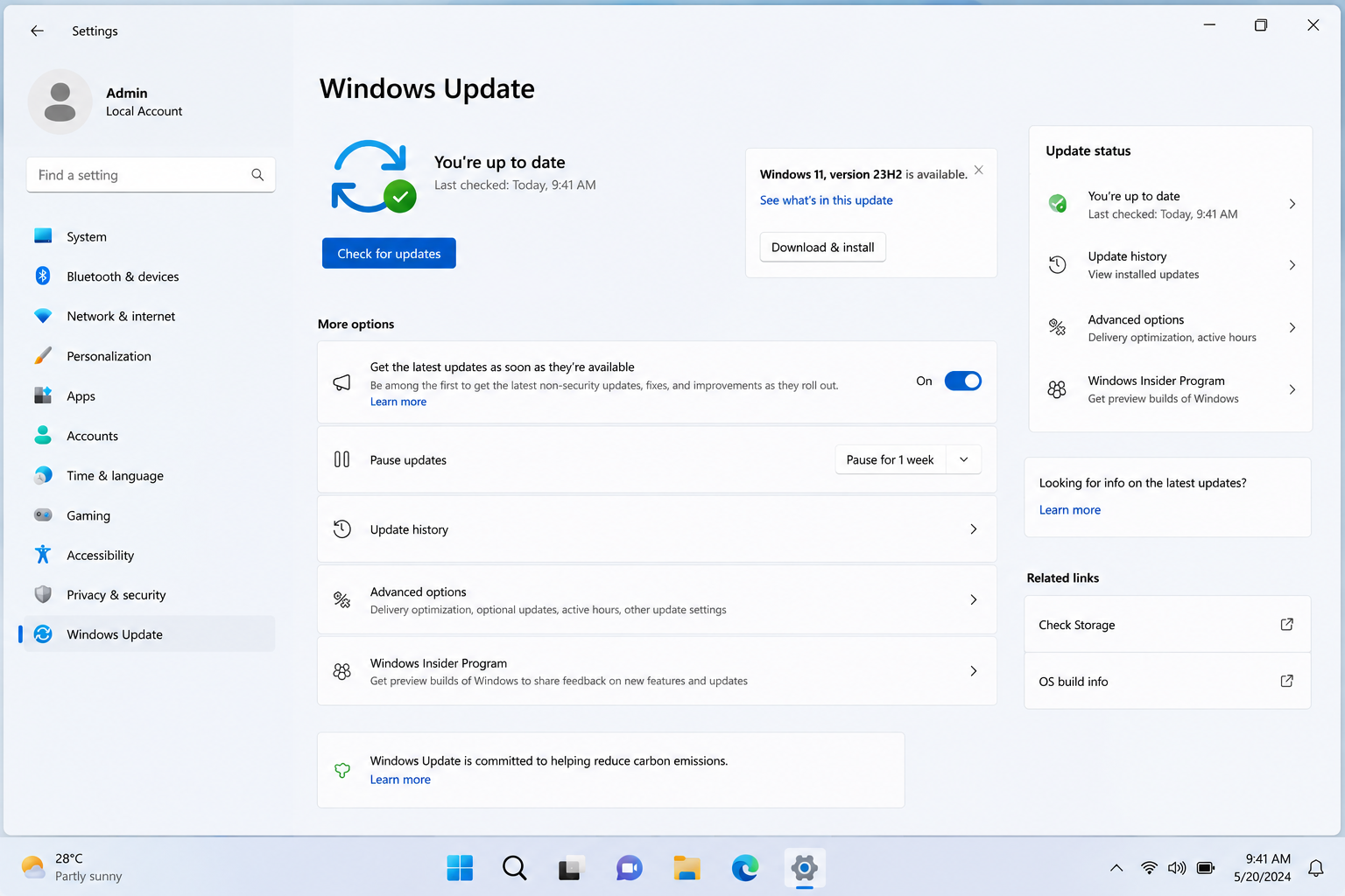 Win Update settings visual